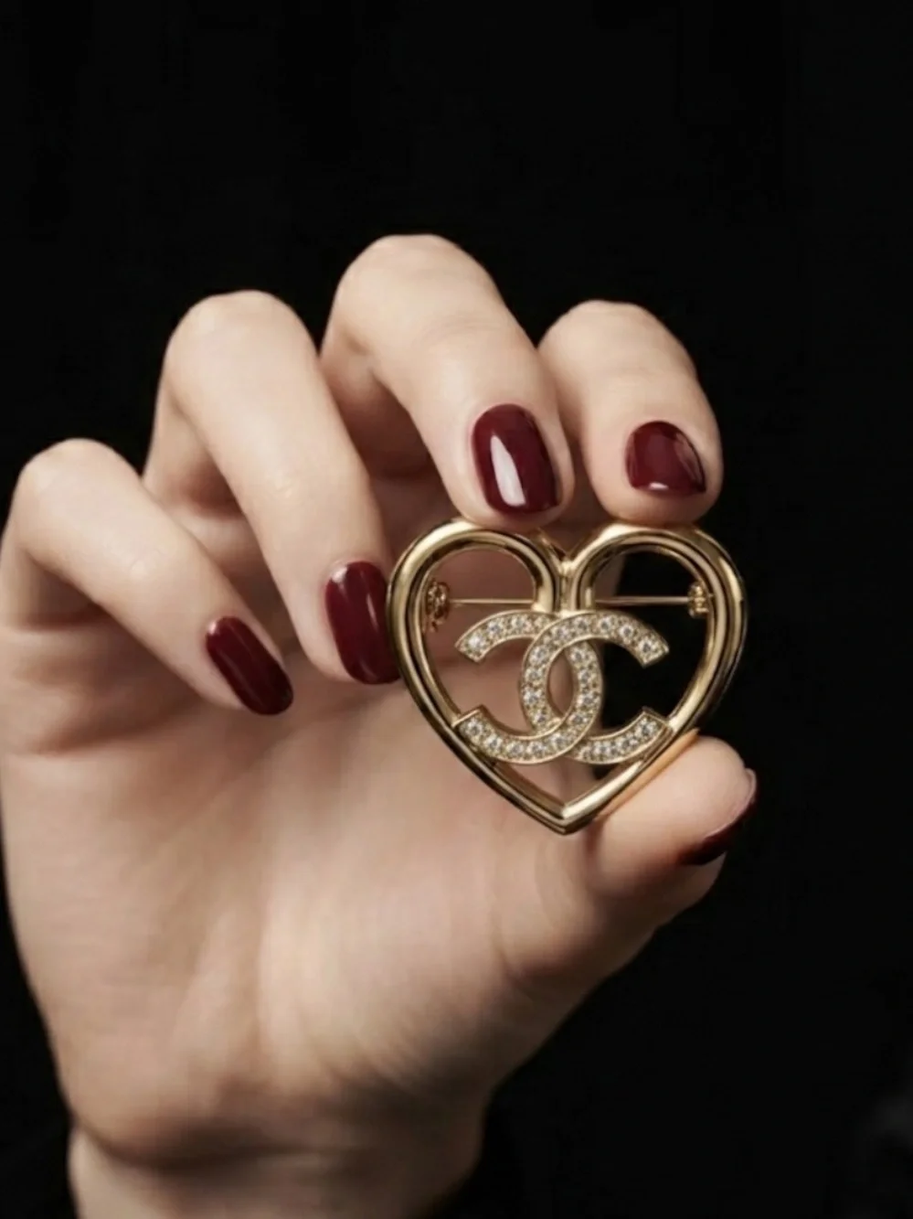 CHANEL Crystal Heart Brooch